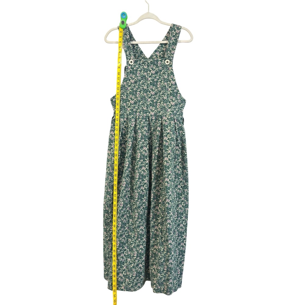 Lazy Susan Jumper Dress Green Floral Cotton Pleated Maxi Pinafore Pocket S